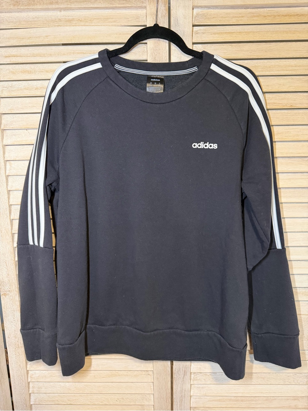 adidas Black Crewneck Sweatshirt with Signature Stripes